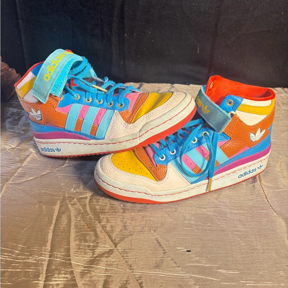 RARE Adidas Forum Mid Aqua Blue Pink Yellow Brown Red High Tops 8